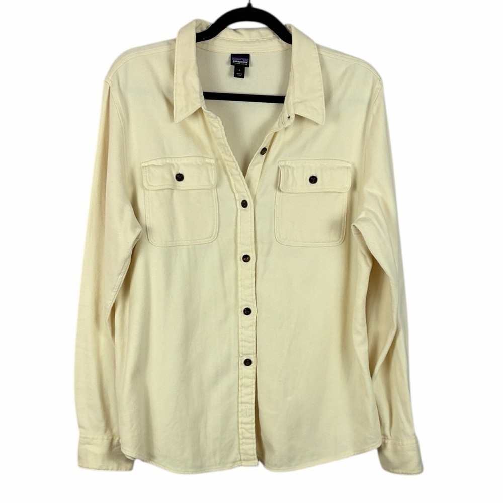 Patagonia Organic Cotton Button Down Shirt Cream Long Sleeve Size Large